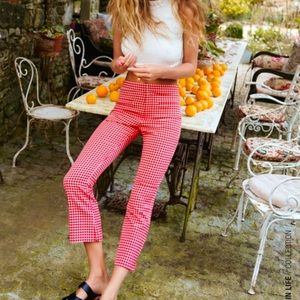 ZARA Pink Red Gingham Checkered Pants Small NWT